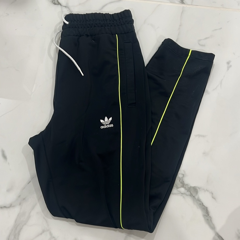 Adidas Black Track Pants with Yellow Stripes